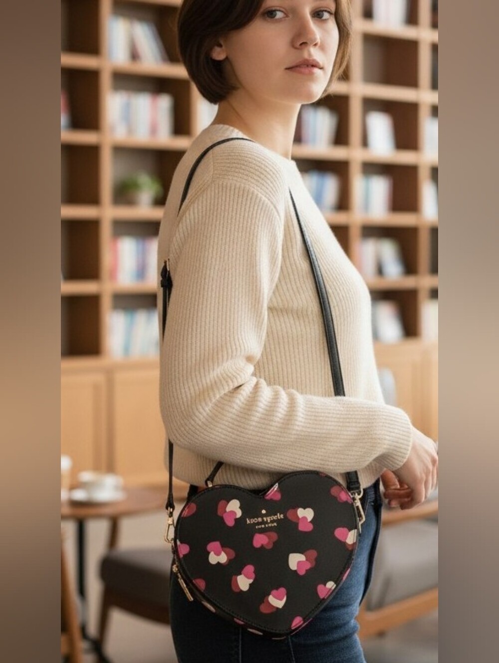 New Kate Spade ♠️ Love Shack Flutter Hearts Printed Heart Shaped Crossbody Bag